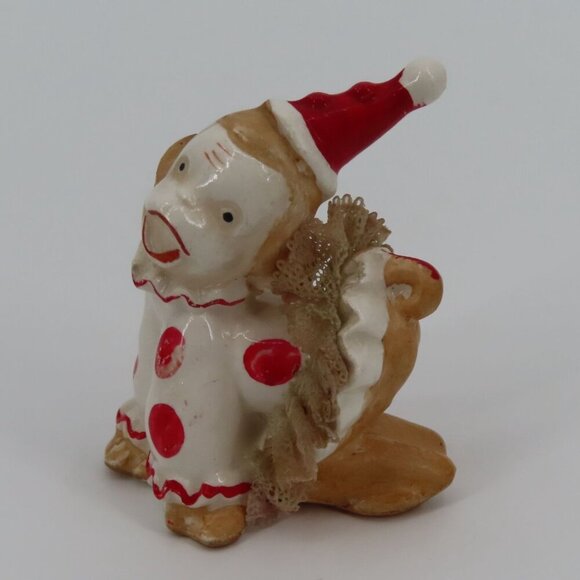 Vintage Circus Clown Monkey Ceramic Figurine 2.6in Red Polka Dot Tutu Skirt Hat - Picture 3 of 9